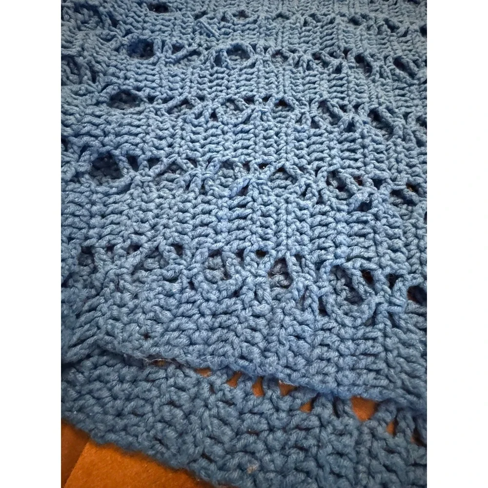 Handmade Granny Crochet Throw Blanket Green Blue Two Tone Open‎ Weave Boho Wrap